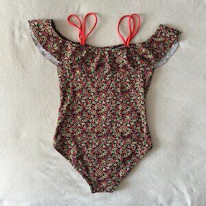 Girls/Kids Floral Print One Piece Swimsuit Ruffle Sleeves Summer Beach Size L/XL